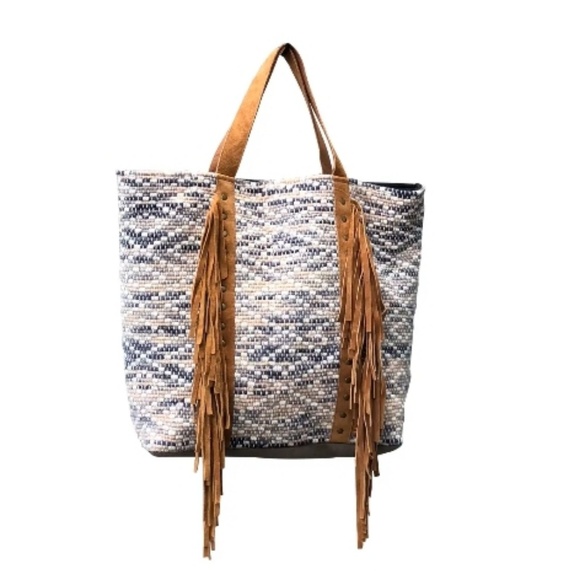 Chloe & Lex Handbags - NWT country fringe leather paisley tote blue aztec